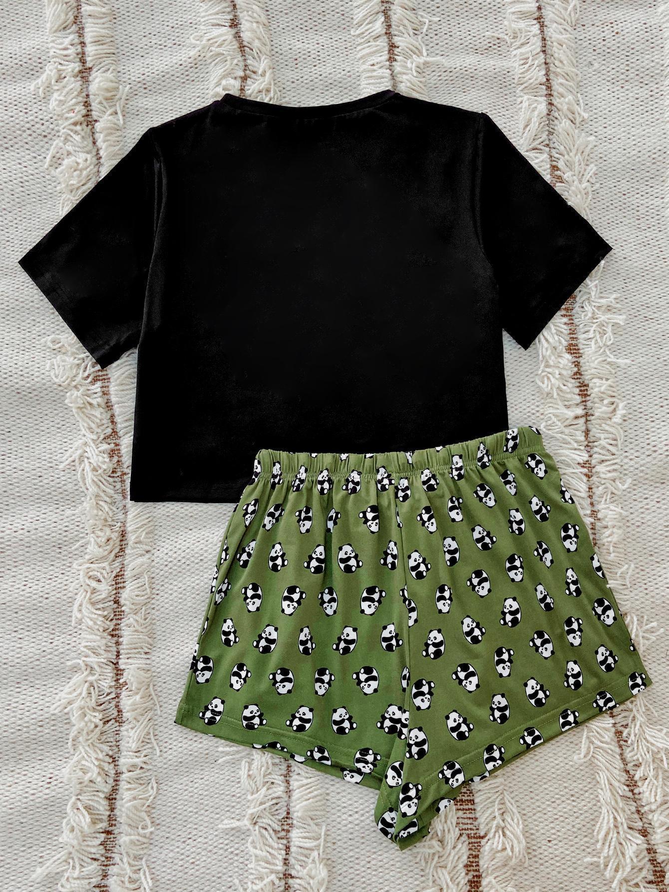 Graphic Tee and Panda Print Shorts Lounge Set - Tophatter Deals and Online Shopping - Electronics, Jewelry, Beauty, Health, Gadgets, Fashion - Tophatter's Discounts & Offers - tophatters