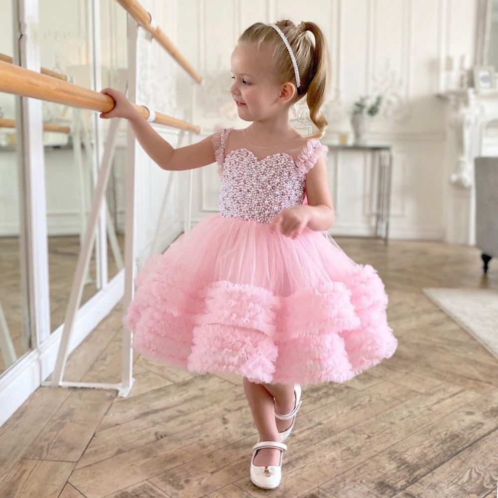 Baby Girl One Year Old Dress Birthday Princess Dress Piano Playing Tulle Tutu Pink 0 - Tophatter Daily Deals
