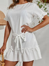 Tied Frill Short Sleeve Mini Dress White Casual Dresses - Tophatter Daily Deals