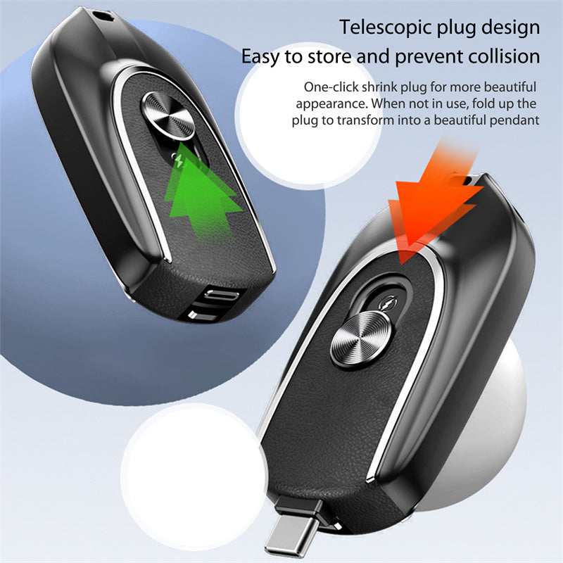 2 In 1 Mini Keychain Power Bank Keyring Hanging Buckle 2 Output Interfaces 5V 1200MAH Backup Power Bank Retractable Plug Waterproof Phone Charging Accessories 0 - Tophatter Daily Deals