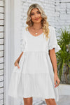 V-Neck Flounce Sleeve Tiered Dress White Casual Dresses - Tophatter Daily Deals