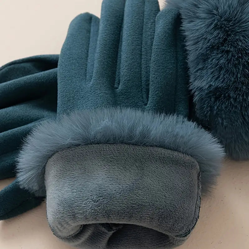 Insulating Women's Gloves - Fur Cuff, Suede, For Commuting - Tophatter Daily Deals