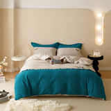 120 Brushed Four-piece Set Embroidered Cotton Quilt Cover Bedding Blue 0 - Tophatter Daily Deals