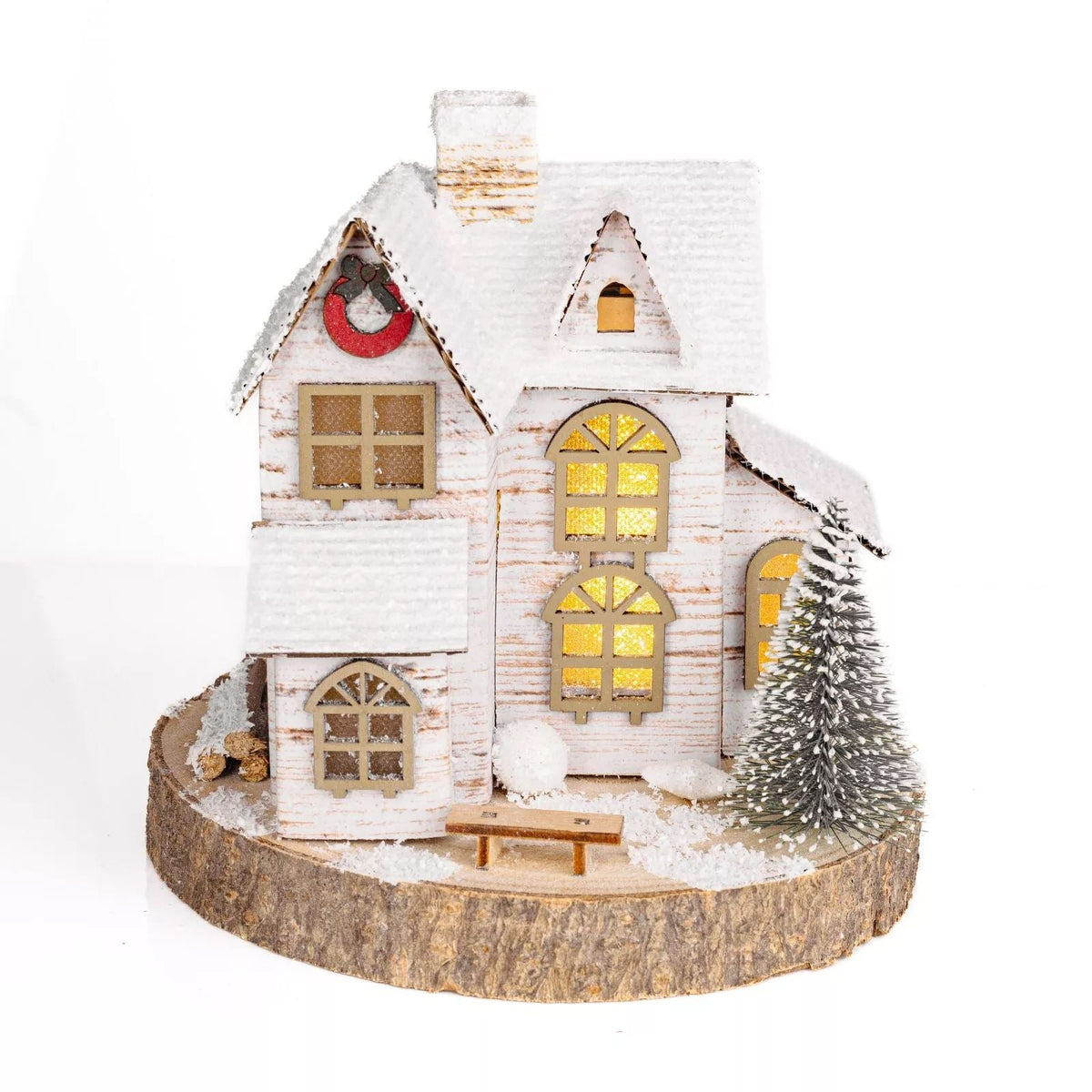LED Wooden Christmas House | Light Up Christmas Village Ornament - 16x15cm Ornament - Tophatter Daily Deals