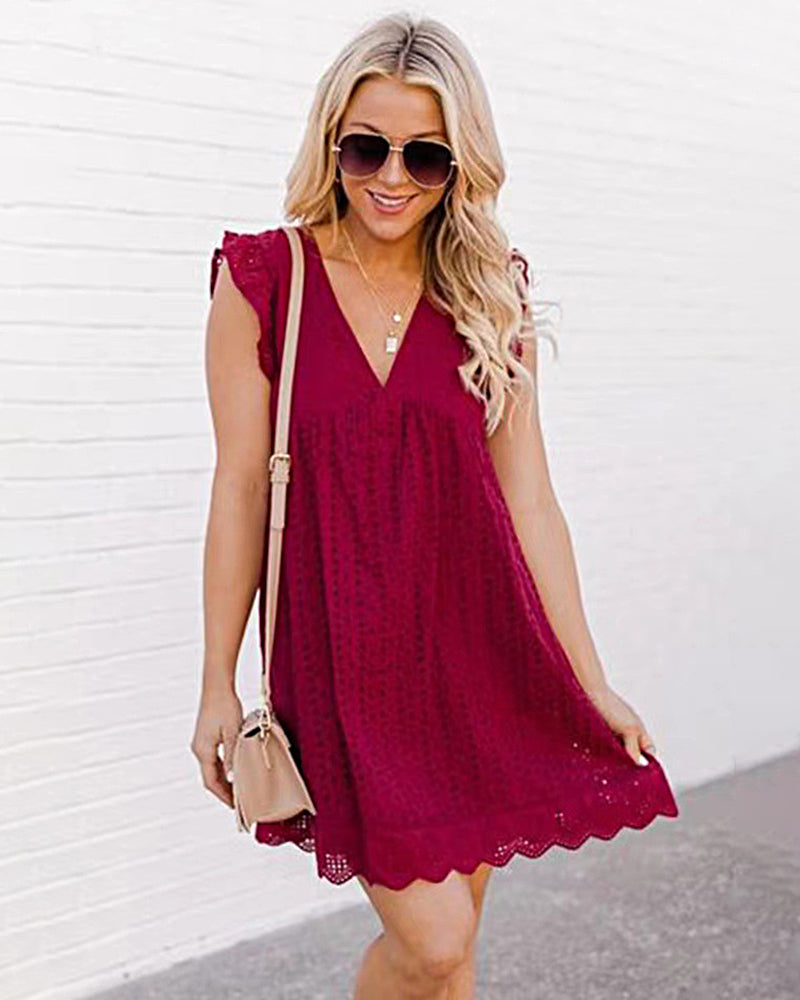 Lace Dresses with Pockets WIne Red Mini Dresses - Tophatter Daily Deals