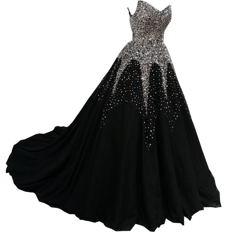 Black Wedding New Bride Big Train Main Yarn Dress Black Customize 0 - Tophatter Daily Deals