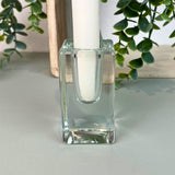 Clear Glass Candlestick | Square Glass Taper Dinner Candle Holder - 8cm Candle Holder - Tophatter Daily Deals