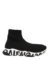 Balenciaga Speed Graffiti Knit High Top Sock Sneakers Black Footwear - Tophatter Daily Deals