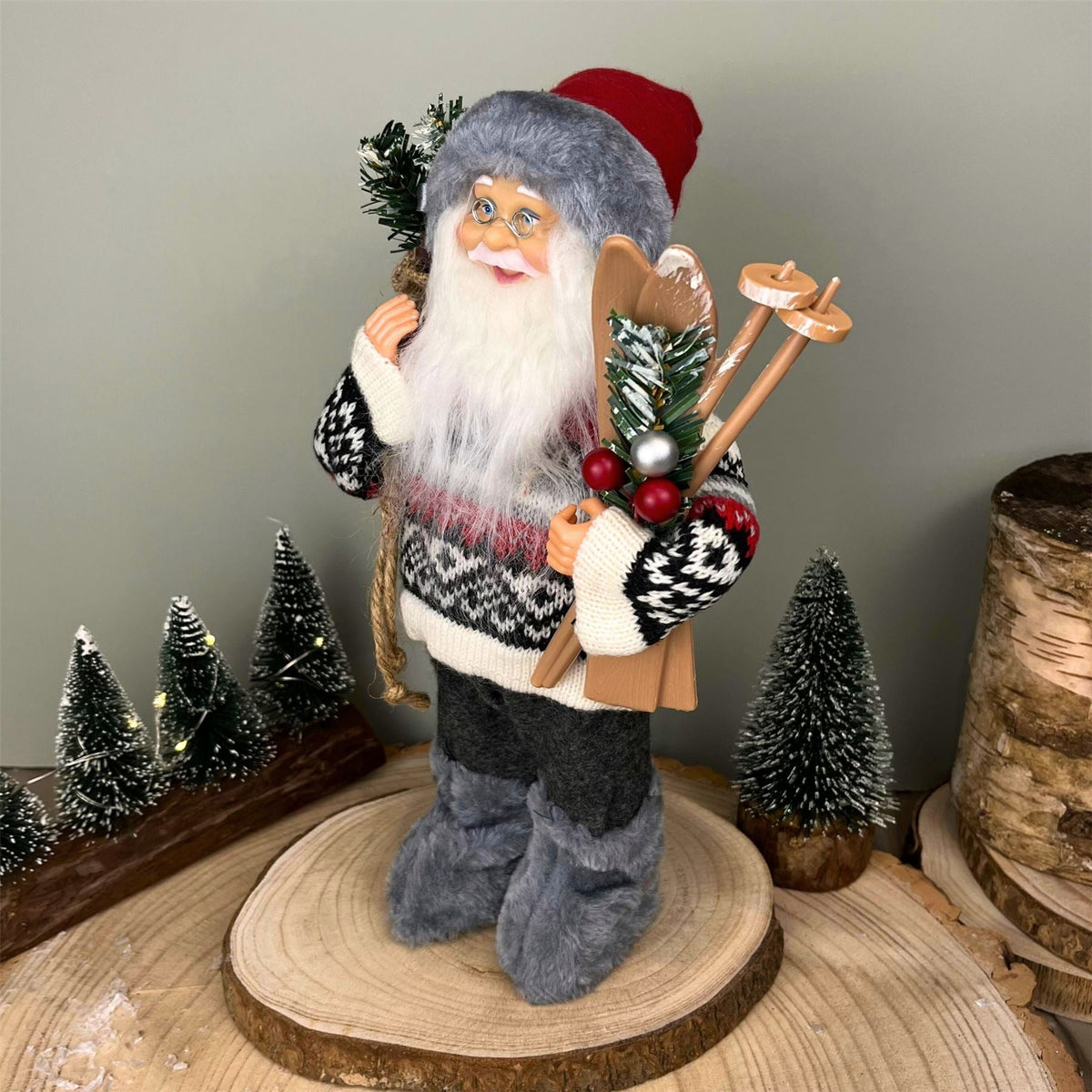 Grey Nordic Santa Claus Figurine | Standing Father Christmas Ornament - 30cm Ornament - Tophatter Daily Deals