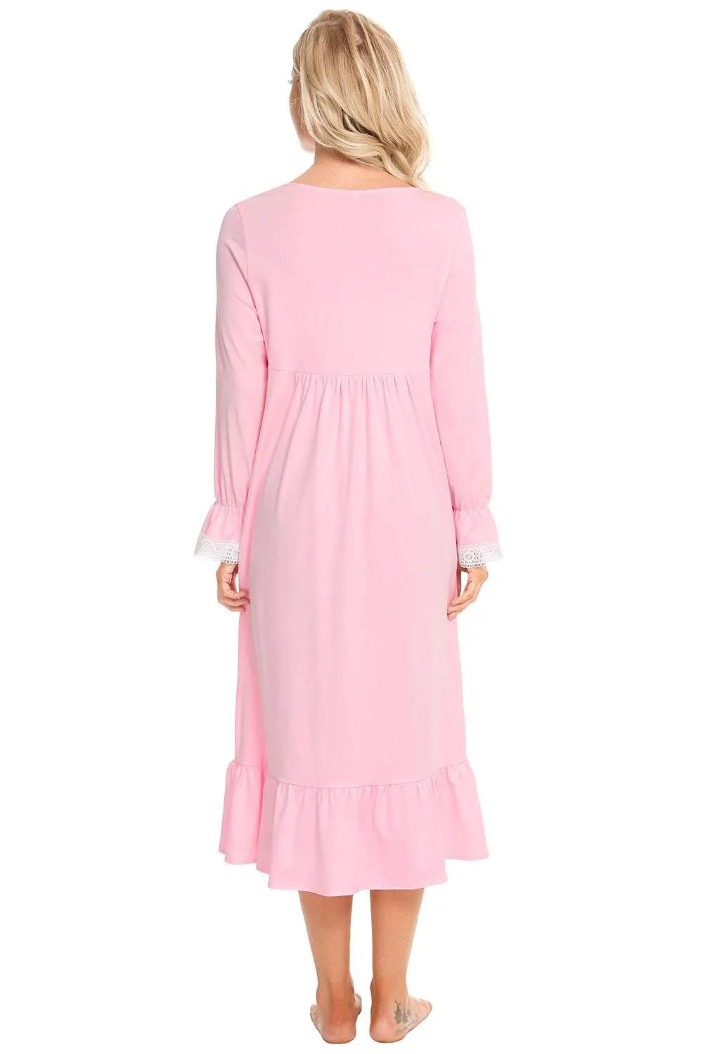 Lace Detail Square Neck Flounce Sleeve Night Dress Sleep Dresses - Tophatter Daily Deals