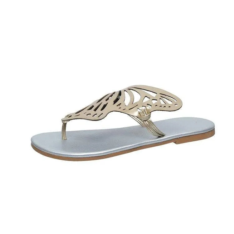 Fashion Hollow Butterfly Flip-Flops Summer Sandals For Women Casual Beach Shoes New Low Heel Flat Slides Slippers Silver Humidifier - Tophatter Daily Deals