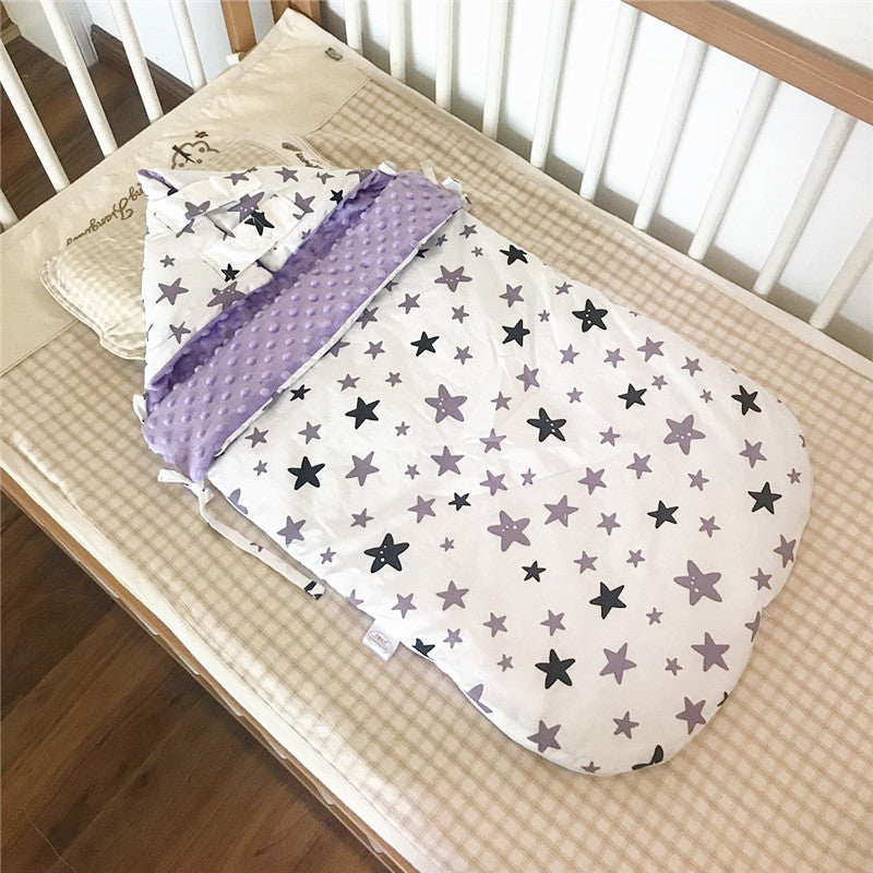 Baby Cotton Beanie Velvet Sleeping Bag Autumn And Winter Thickening Purple stars 0 - Tophatter Daily Deals