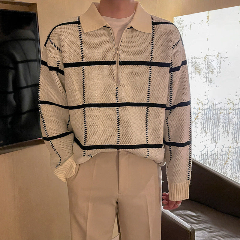 Oversized Men's Knit Polo - Checked Lapel, Open Knit Khaki 3D Changing Face Moving Picture Frame - Tophatter Daily Deals