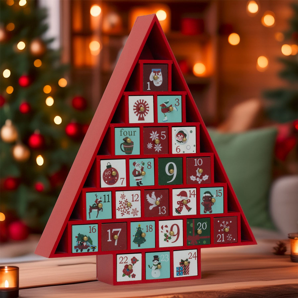 Red Wooden Christmas Tree Advent Calendar | Fill Your Own Advent Calendar Advent Calendar - Tophatter Daily Deals