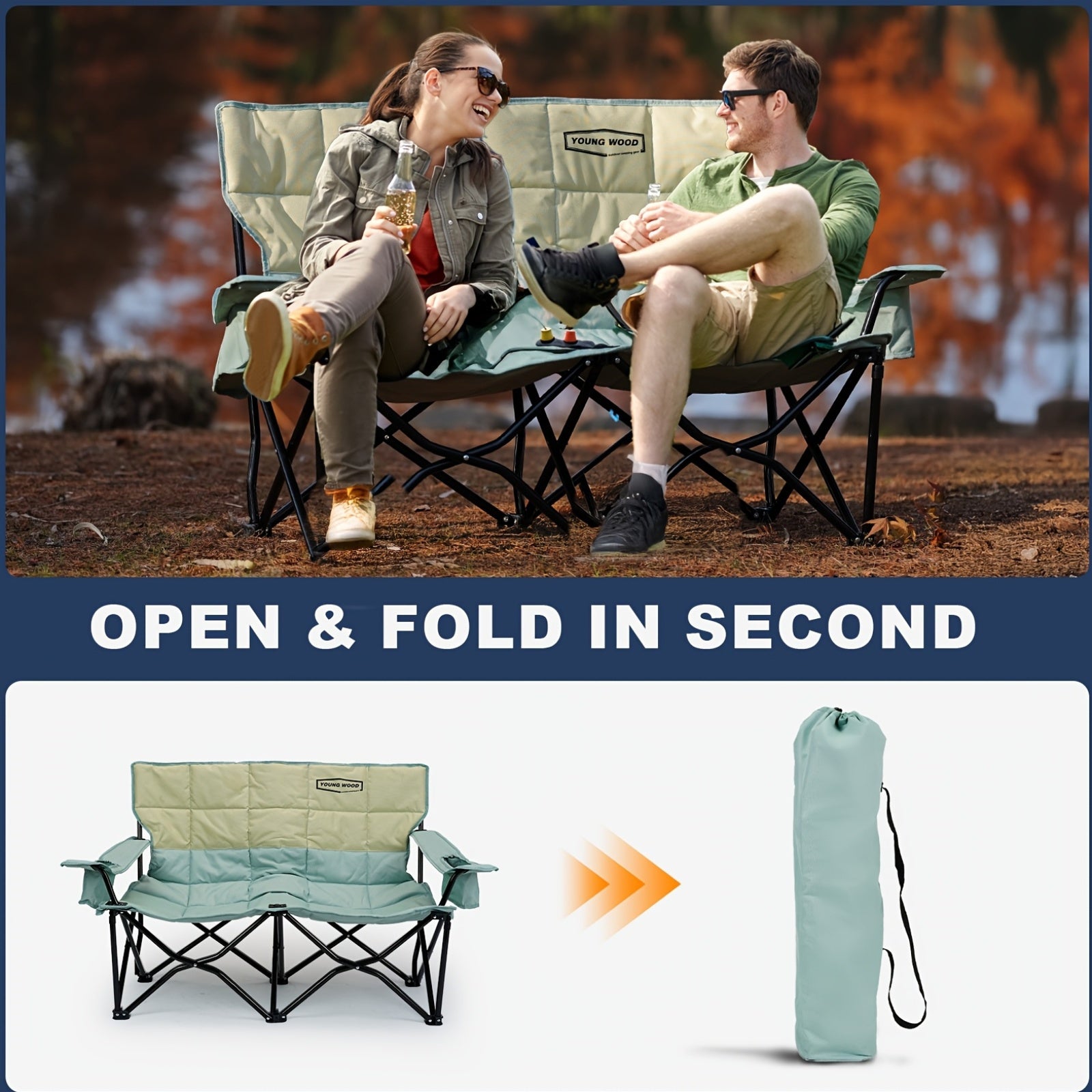 Double Camping Chair 2 Person Outdoor Folding Seat Furniture > Outdoor > Outdoor Chairs - Tophatter Daily Deals