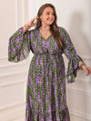 Plus Size Printed V-Neck Long Sleeve Maxi Dress Casual Dresses - Tophatter Daily Deals