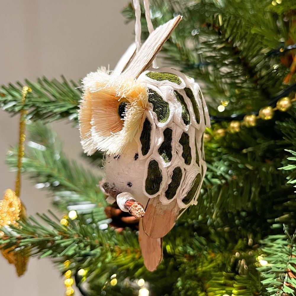 Natural Owl Christmas Tree Decoration | Rustic Woodland Hanging Bauble - 10cm Baubles - Tophatter Daily Deals