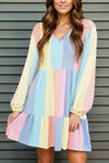 Color Block Long Sleeve Mini Dress Light Blue Casual Dresses - Tophatter Daily Deals