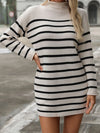 Striped Mock Neck Long Sleeve Mini Dress White Casual Dresses - Tophatter Daily Deals