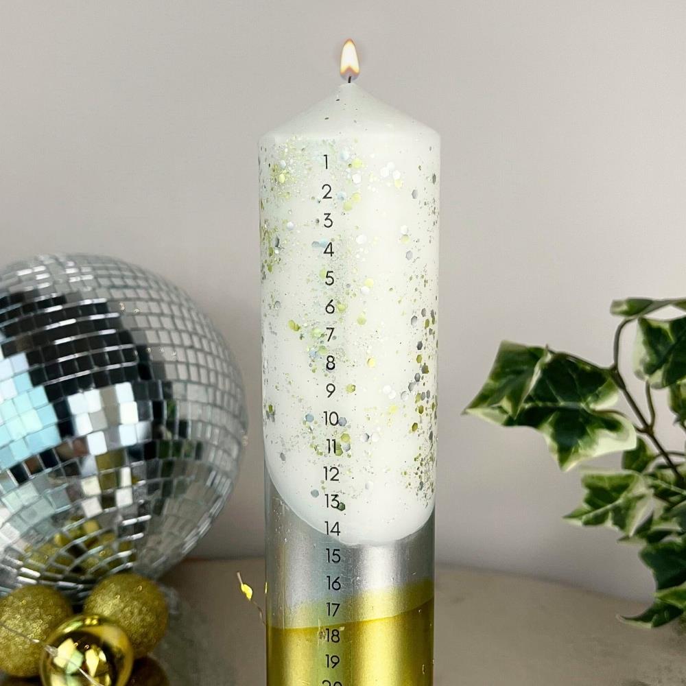 The Colour Emporium Gilded Silver Hand-dipped Christmas Advent Pillar Candle Advent Candle - Tophatter Daily Deals