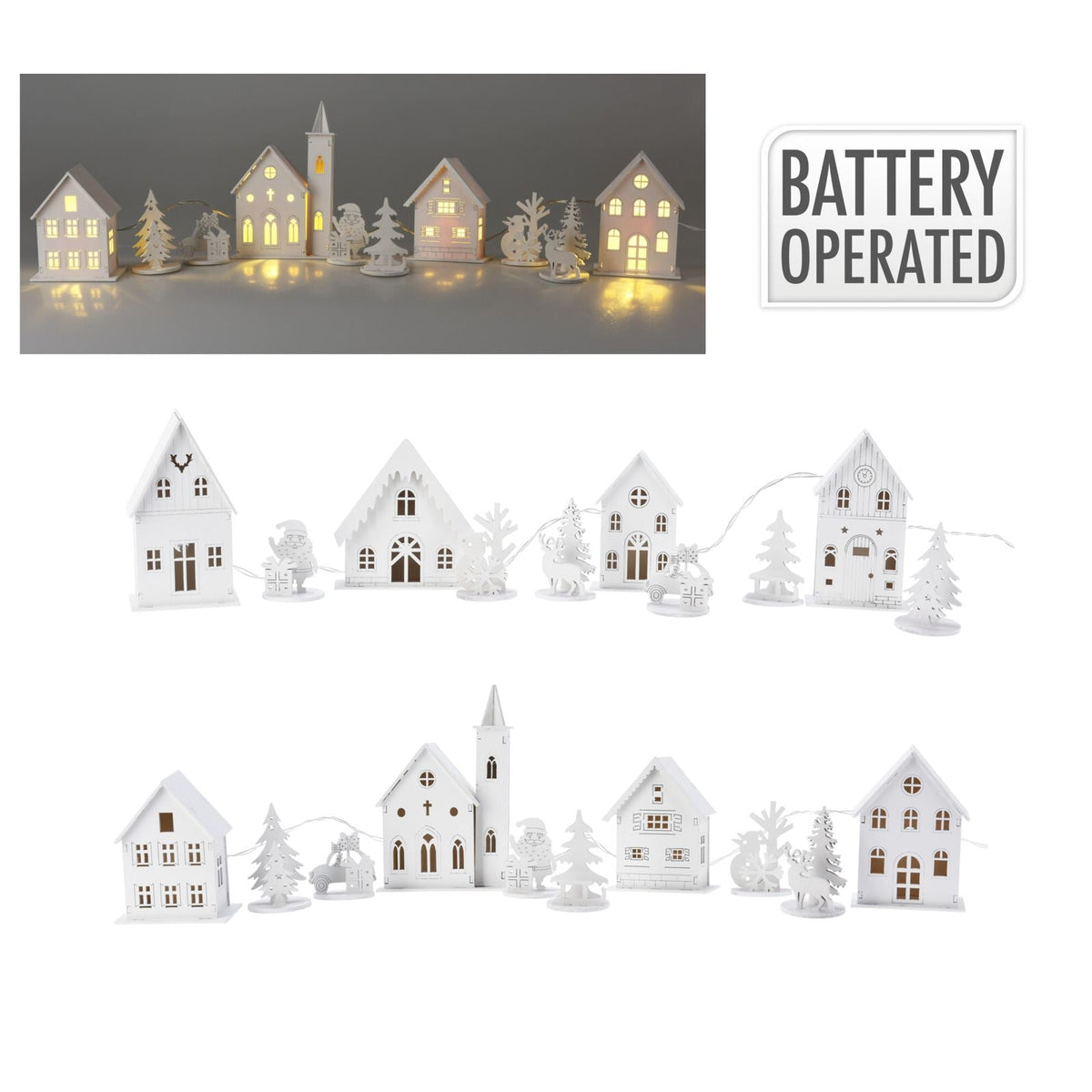 LED Christmas Village | 10-Piece Wooden Christmas Scene with 4 Light-Up Houses LED Fireplace - Tophatter Daily Deals