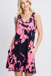 Heimish Full Size Floral V-Neck Tank Dress with Pockets Casual Dresses - Tophatter Daily Deals