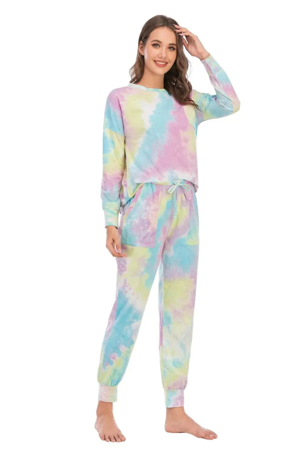 Tie-Dye Top and Pants Lounge Set Loungewear Sets - Tophatter Daily Deals