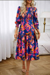 Printed Smocked Lantern Sleeve Ruffled Dress Casual Dresses - Tophatter Daily Deals