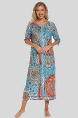 Printed Slit Night Dress with Pockets Azure Sleep Dresses - Tophatter Daily Deals