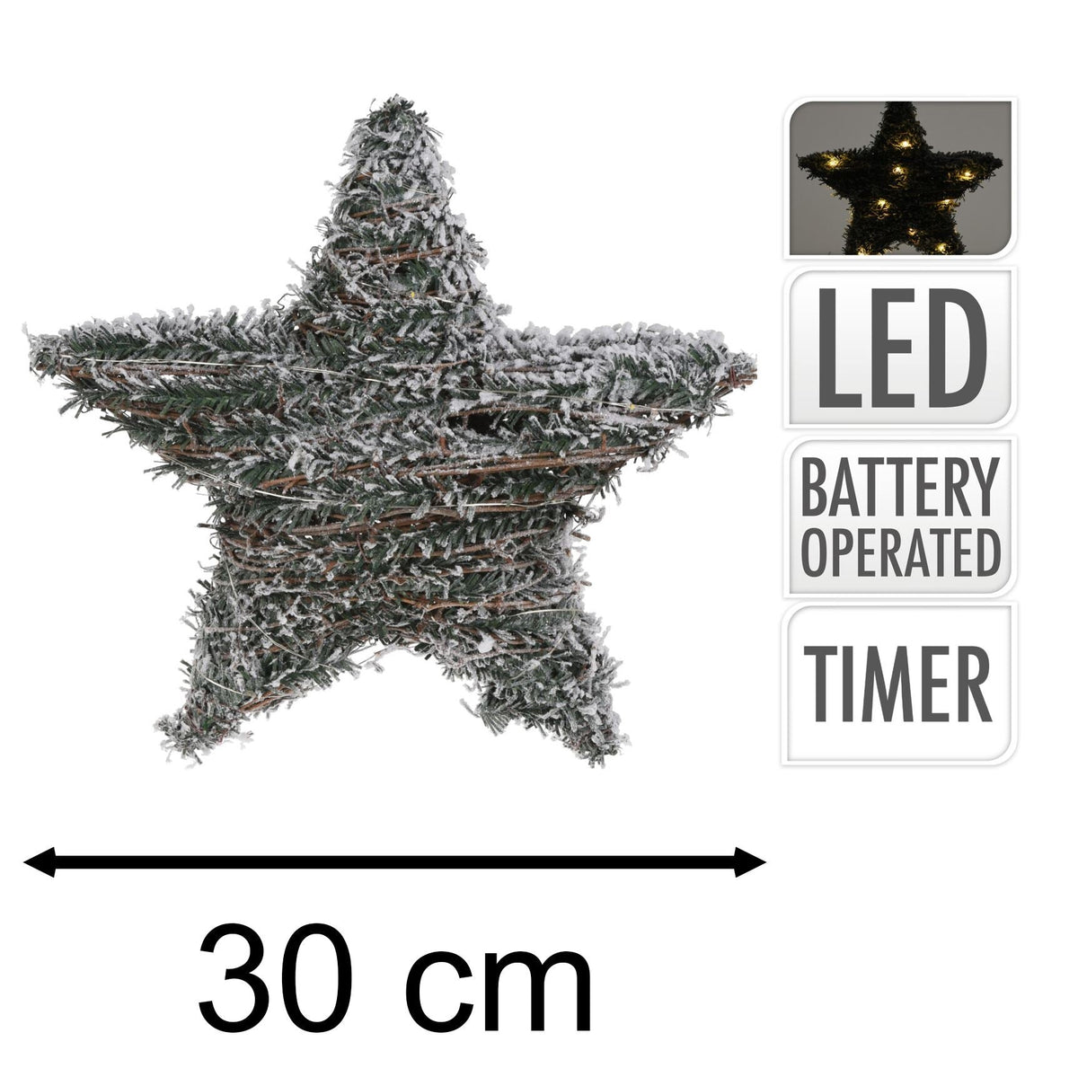 Snow Topped Hanging Christmas Star Light | Snow Star Decoration With 20 LED Lights Battery Operated | Christmas Window Lights - 30cm Ornament - Tophatter Daily Deals