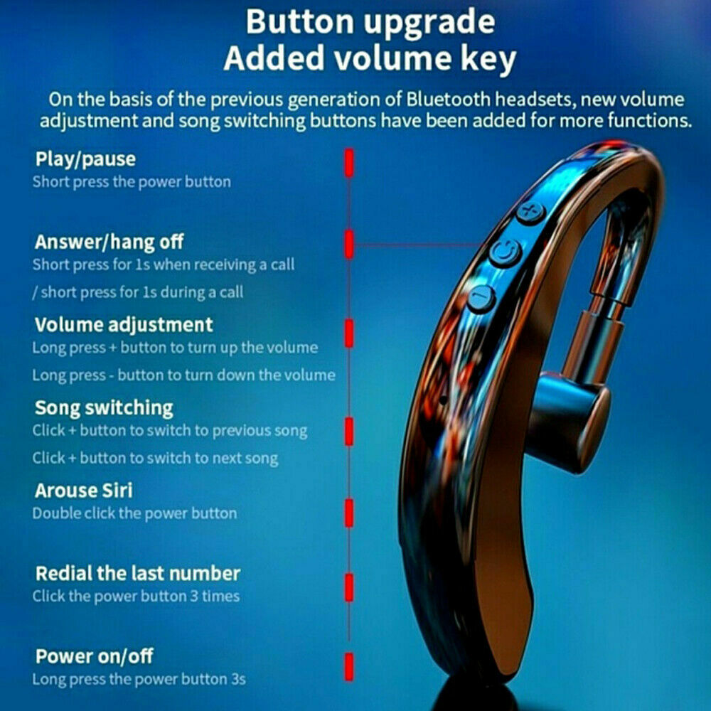 Bluetooth 5.0 Earpiece Driving Trucker Wireless Headset Earbuds Noise Cancelling 5 - Tophatter Daily Deals