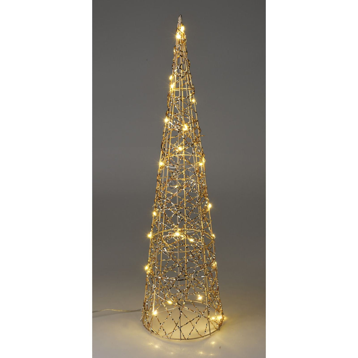 Gold Cone LED Christmas Tree | Warm White Pre-lit Light-Up Tree Cone - 60cm LED Light - Tophatter Daily Deals