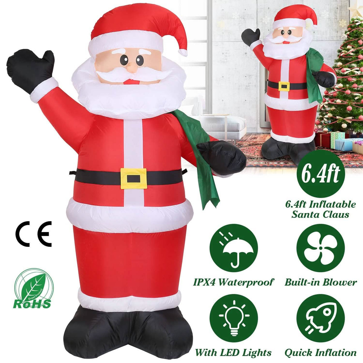 6.4ft Inflatable Christmas Giant Santa Claus Seasonal Decor - Tophatter Daily Deals