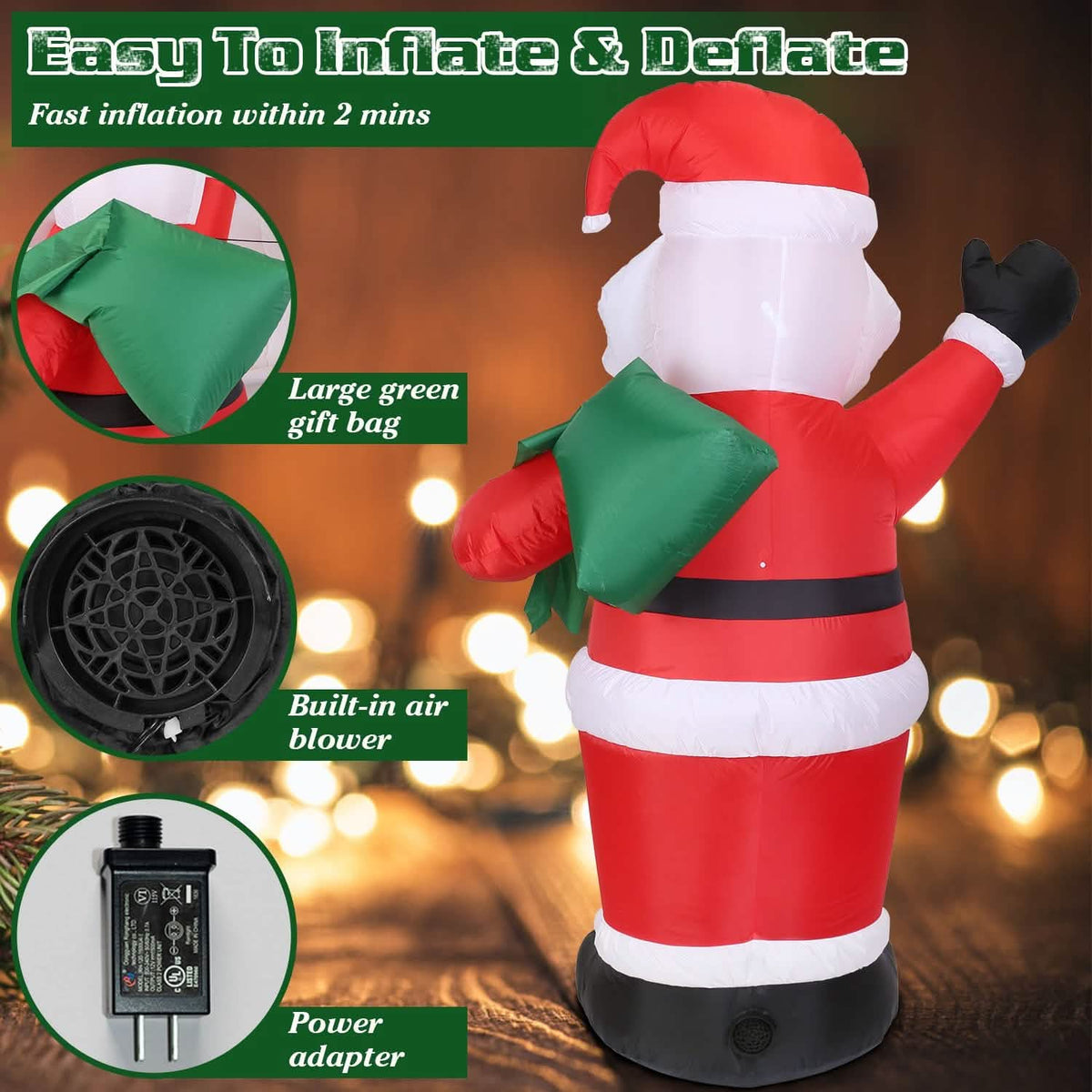 6.4ft Inflatable Christmas Giant Santa Claus Seasonal Decor - Tophatter Daily Deals
