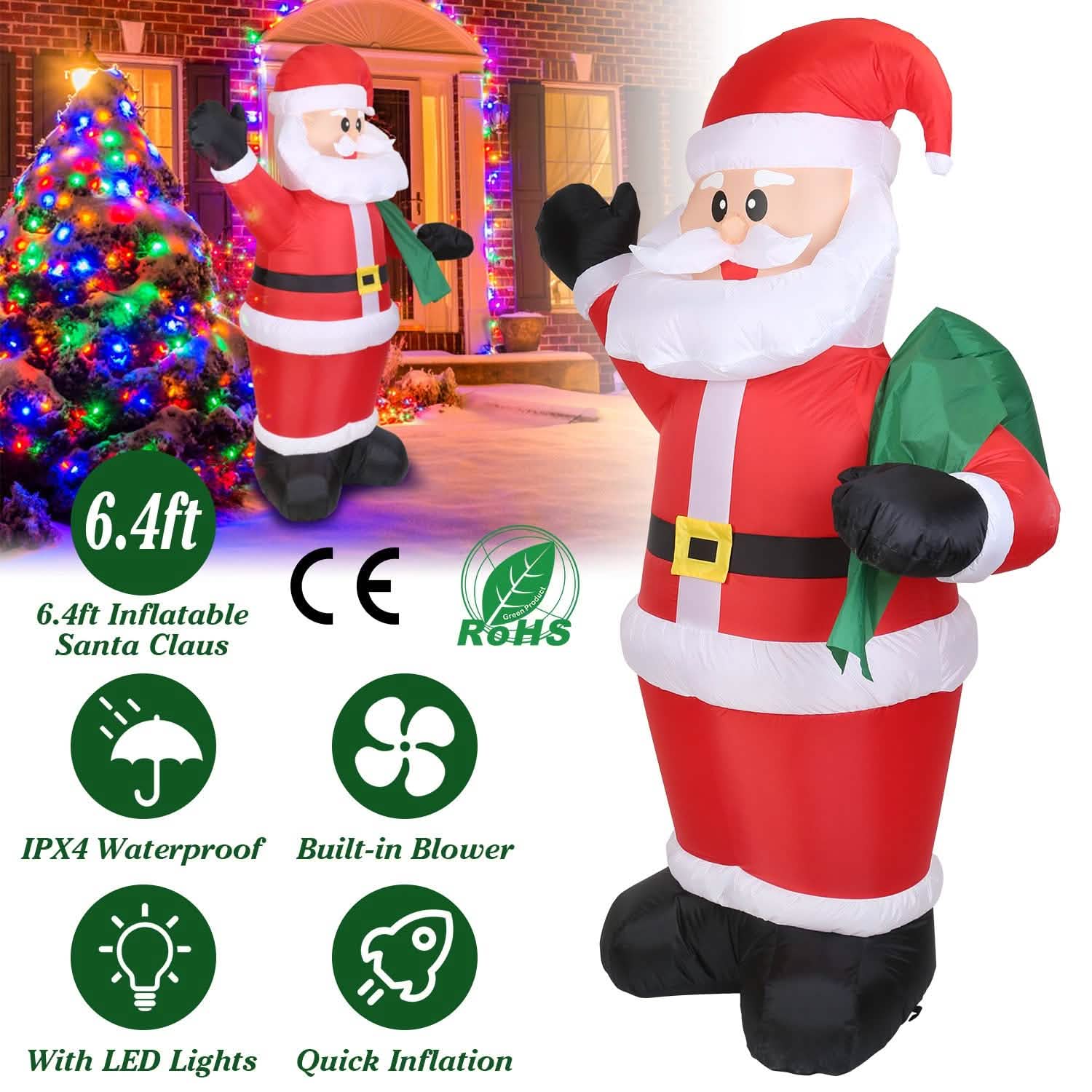 6.4ft Inflatable Christmas Giant Santa Claus Seasonal Decor - Tophatter Daily Deals