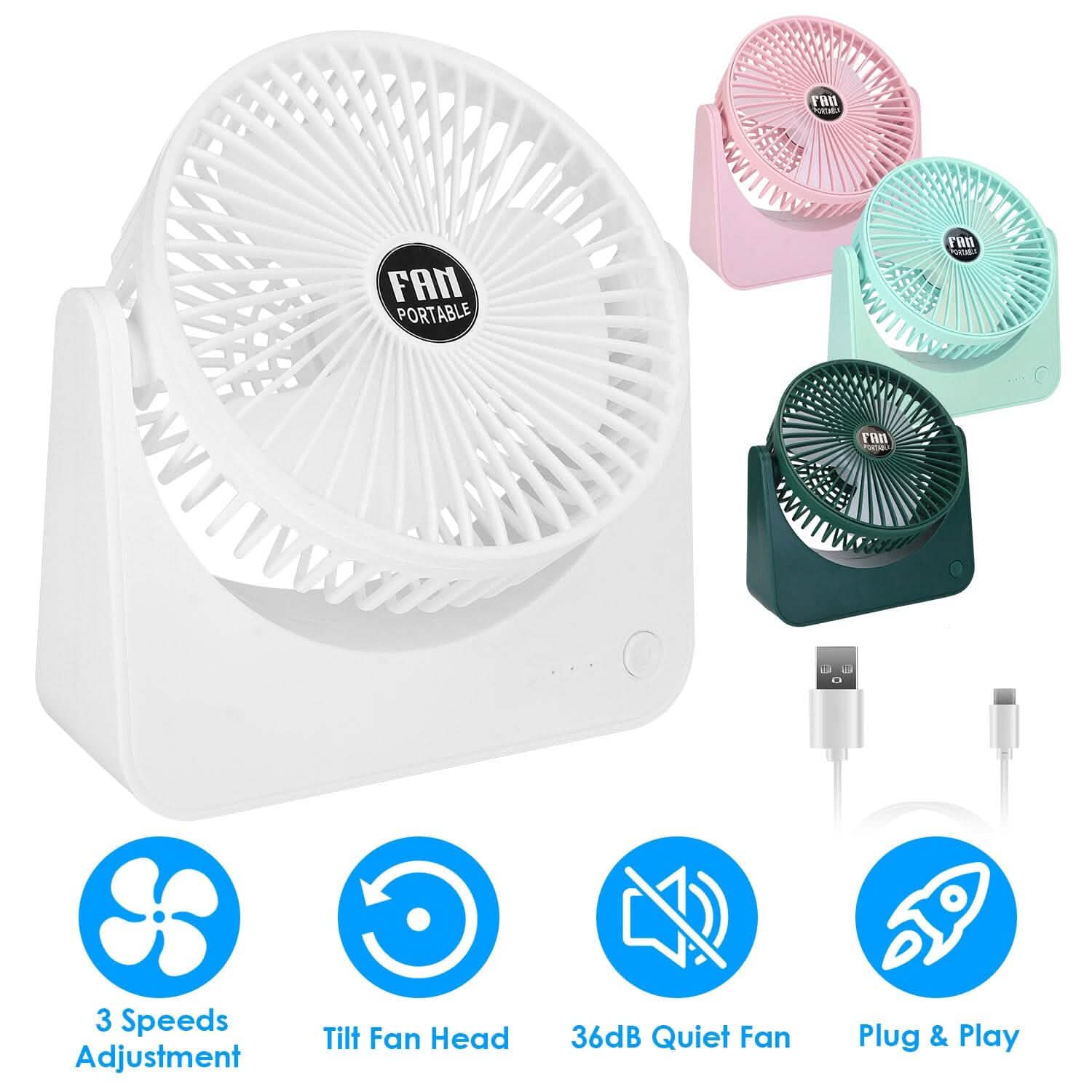 6.5" Desk Fan USB Powered 3 Speeds Household Appliances - Tophatter Daily Deals