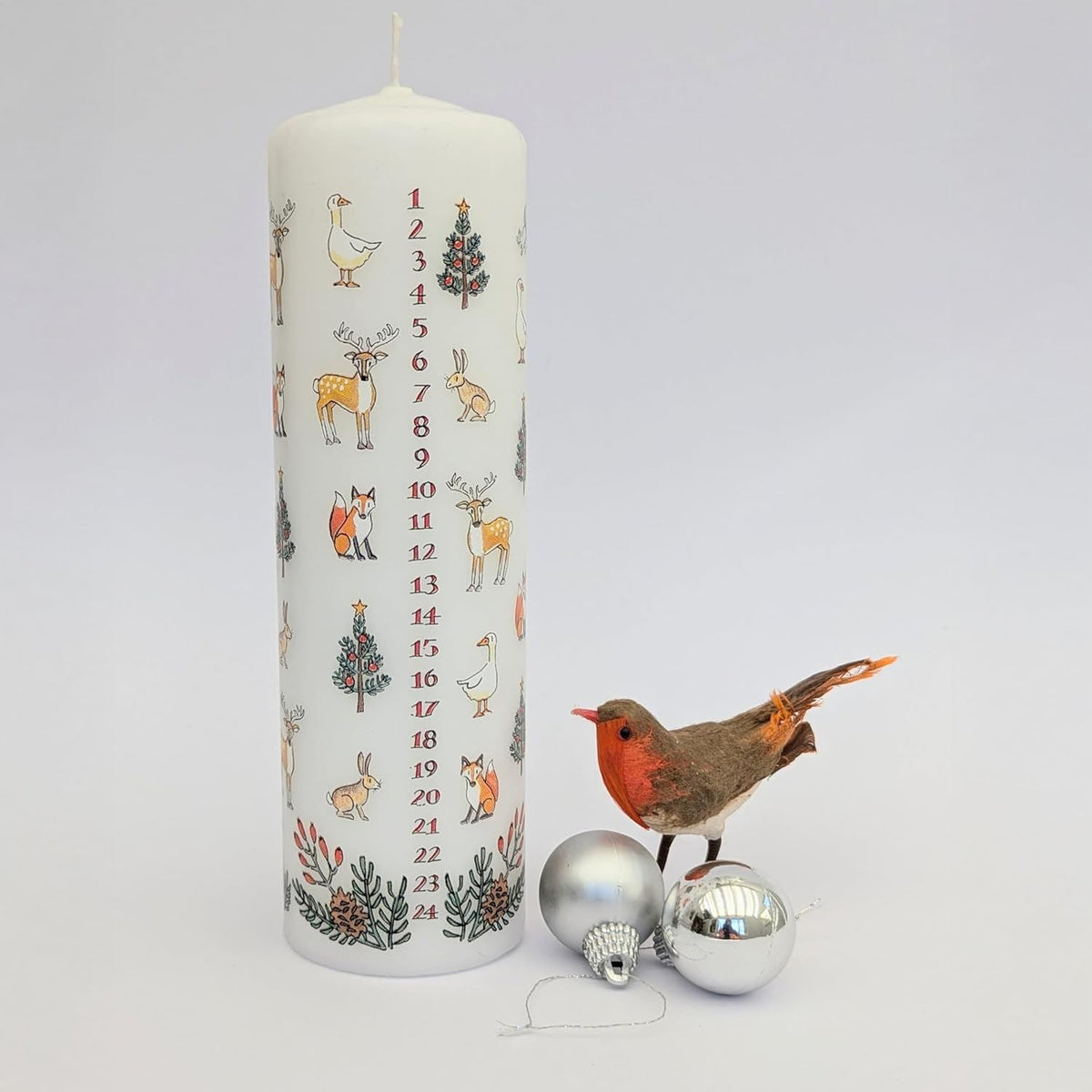 Winter Wildlife Advent Pillar Candle | Christmas Advent Calendar Candle - 20cm Advent Candle - Tophatter Daily Deals