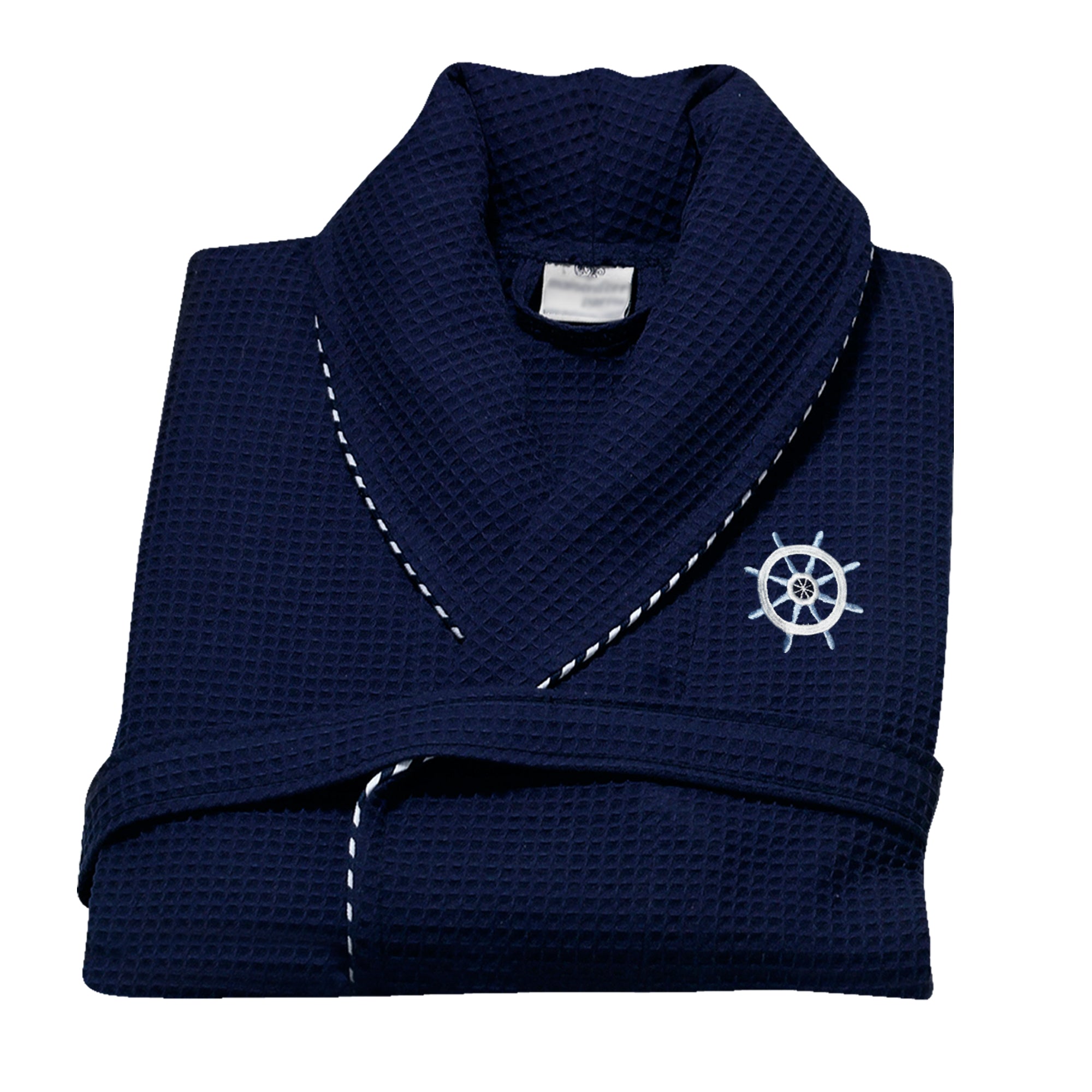 Classic Turkish Cotton Nautical Sailor Waffle Unisex Bathrobes Navy Robes - Tophatter Daily Deals