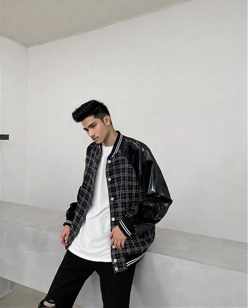 BLACK Urban style Loose Plus Size Leather Plaid Baseball Jacket YOUNG MEN TEEN JACKET - Tophatter Daily Deals
