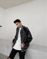 BLACK Urban style Loose Plus Size Leather Plaid Baseball Jacket YOUNG MEN TEEN JACKET - Tophatter Daily Deals