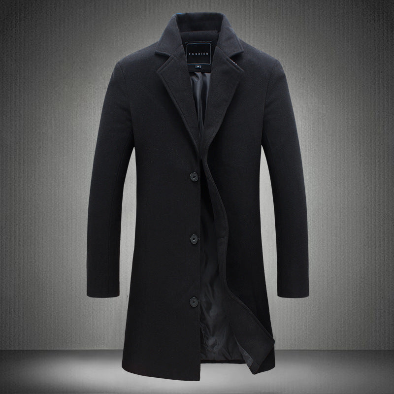 Warm Men's Wool Overcoat - Single-Breasted, Wool Blend Black 3D Changing Face Moving Picture Frame - Tophatter Daily Deals