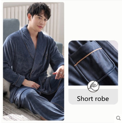 Burgundy island velvet fabric winter unisex flannel robe for men & women Lake blue short Man 0 - Tophatter Daily Deals