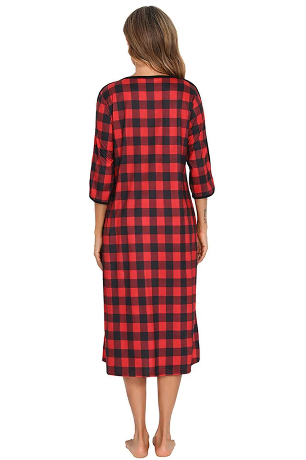 Round Neck Three-Quarter Sleeve Midi Night Dress Sleep Dresses - Tophatter Daily Deals