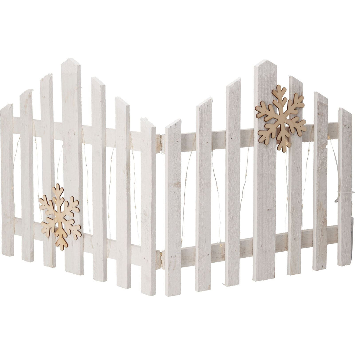 Snowflake LED Light Up Christmas Tree Fence | White Wooden Picket Fence Skirt | Festive Xmas Tree Decoration - 76 x 38cm Tree Skirt - Tophatter Daily Deals