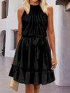 Frill Tied Mock Neck Sleeveless Dress Black Casual Dresses - Tophatter Daily Deals