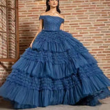 Bridal Wedding One Line Neck Lacquer Mesh Dress Blue 0 - Tophatter Daily Deals