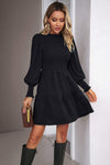 Smocked Lantern Sleeve Mini Dress Black Casual Dresses - Tophatter Daily Deals