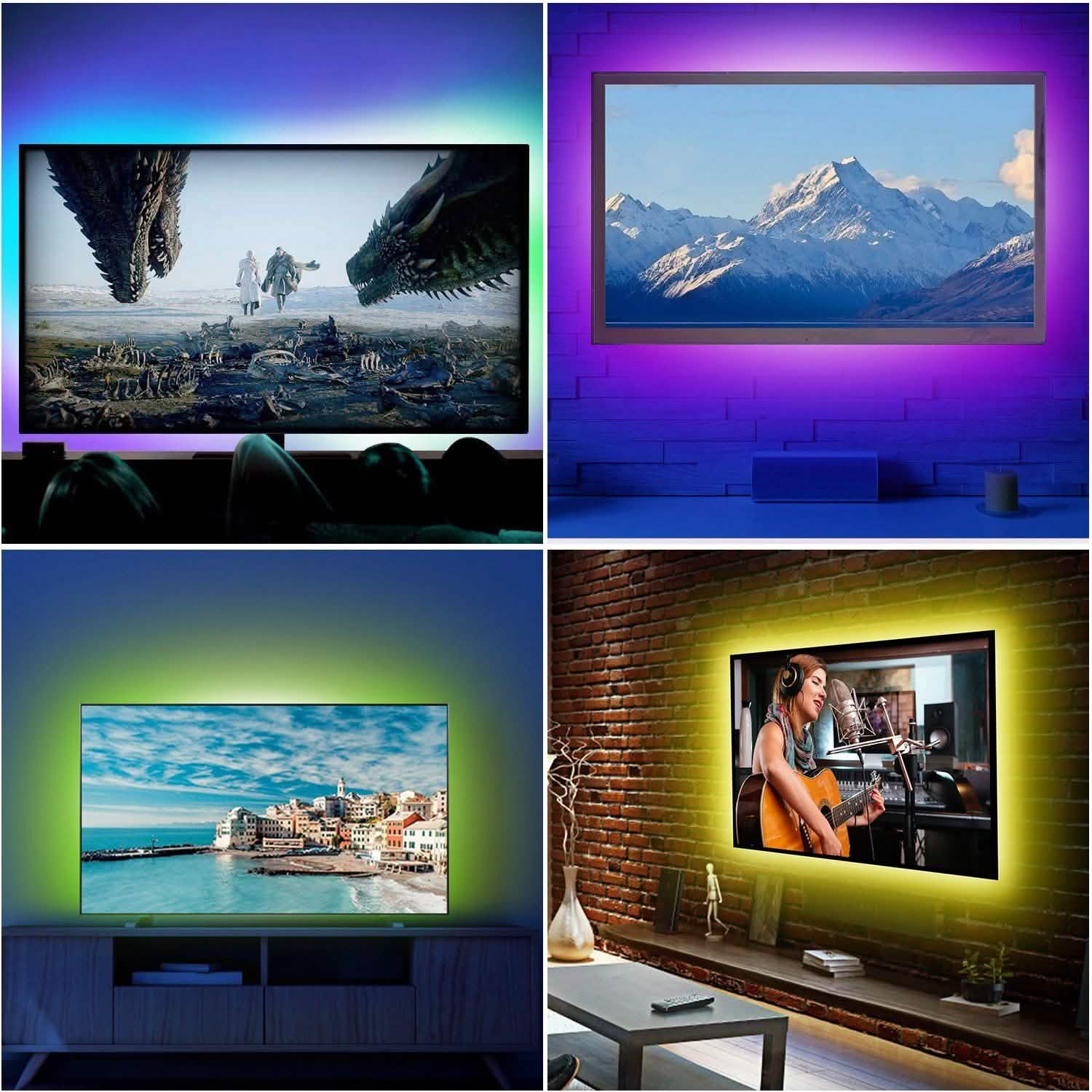 6.56ft TV LED Backlight RGB Strip Light USB Monitor Lighting Indoor Lighting - Tophatter Daily Deals