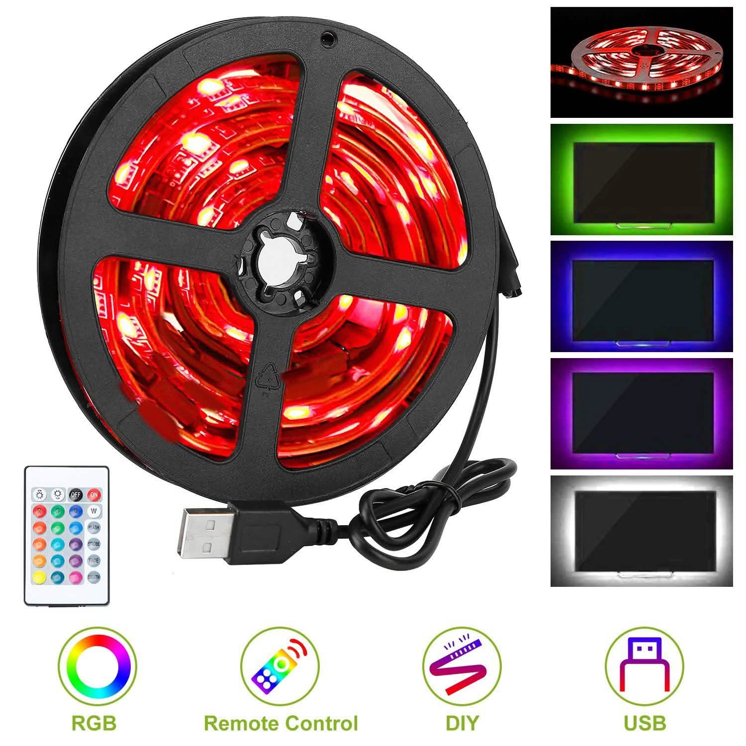 6.56ft TV LED Backlight RGB Strip Light USB Monitor Lighting Indoor Lighting - Tophatter Daily Deals