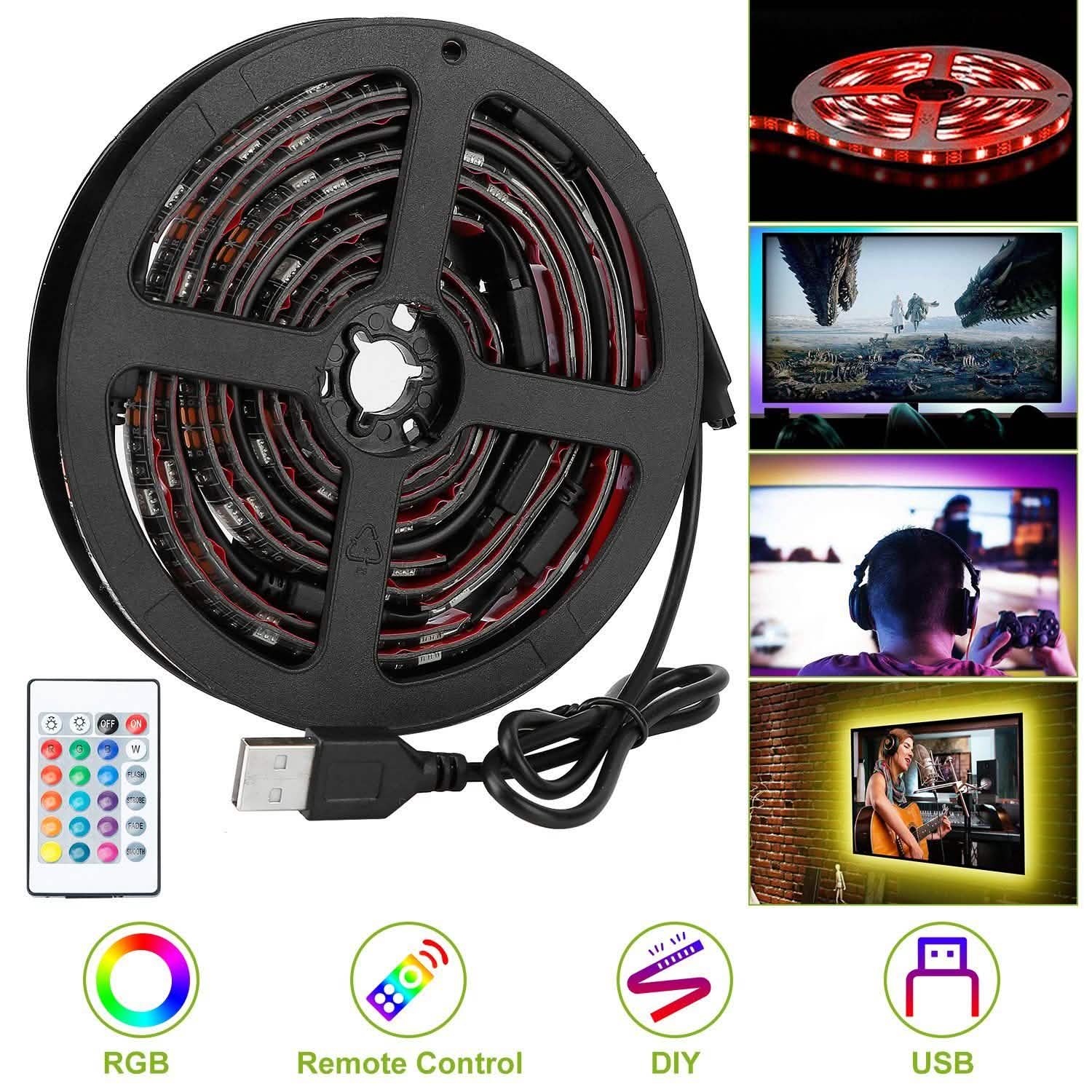 6.56ft TV LED Backlight RGB Strip Light USB Monitor Lighting Indoor Lighting - Tophatter Daily Deals